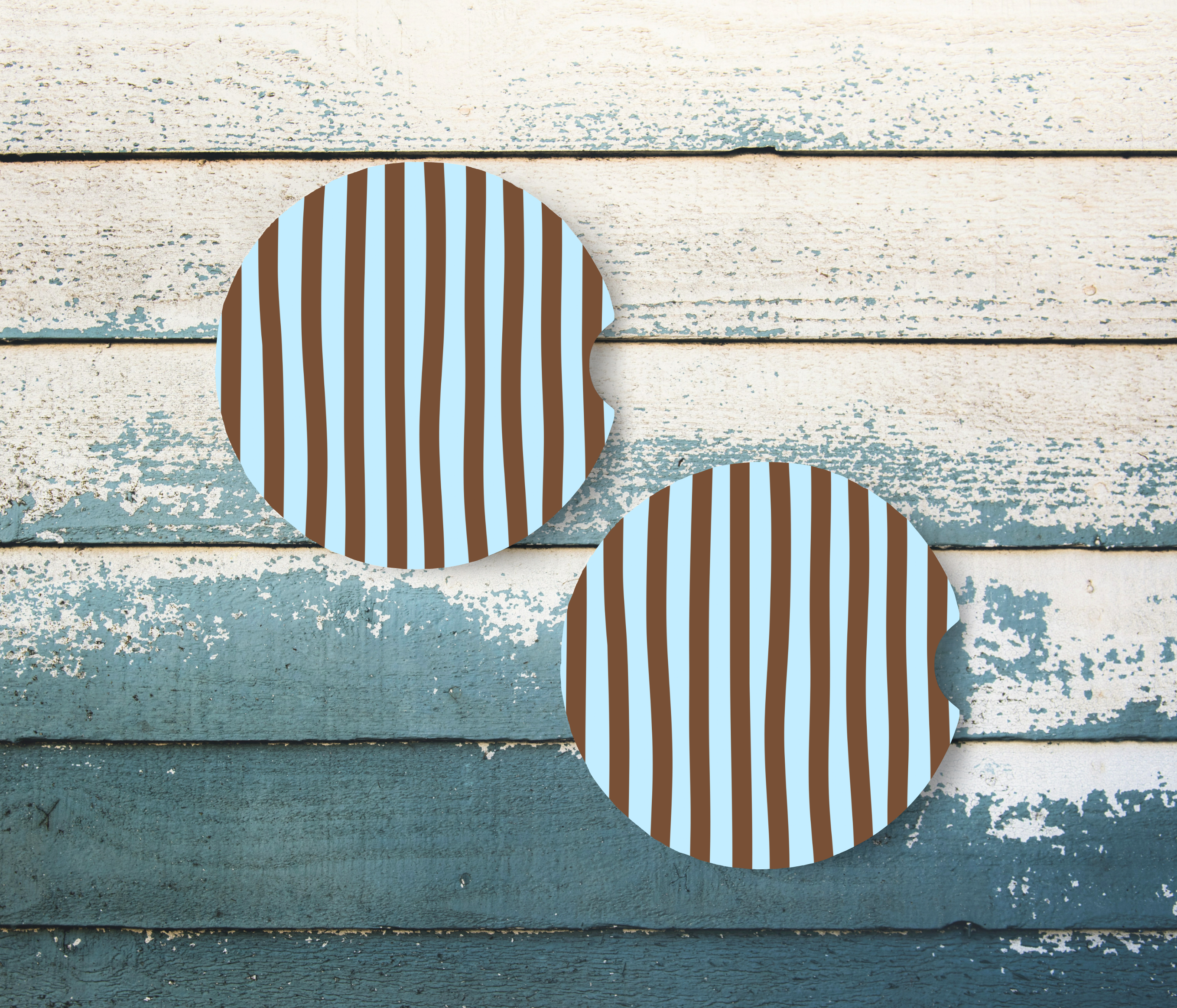 Brown & Blue Stripe Car Coasters (2-Pack)